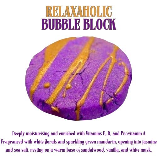 Purple cake-like block of Bubble Block, with a drizzle of gold shimmer to embellish the top.